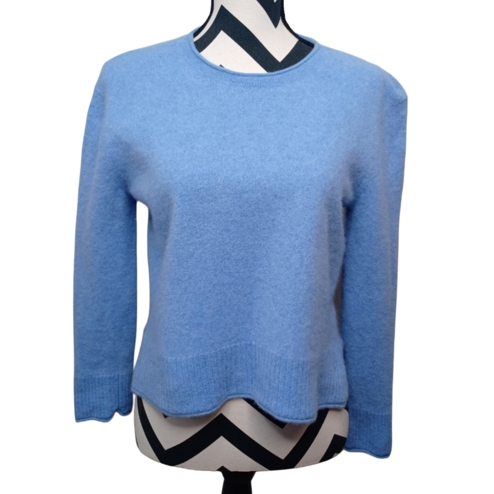 Old Money Preppy Sz XS Periwinkle Blue 100% Cashmere Jumper Sweater